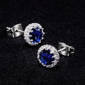 New Blue Topaz/Decemberr Birthstone Stud Earrings Set, Copper Plated Cub…